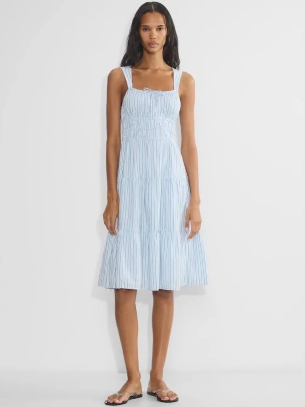 Sunday Best Light Blue Striped Tiered Midi Dress